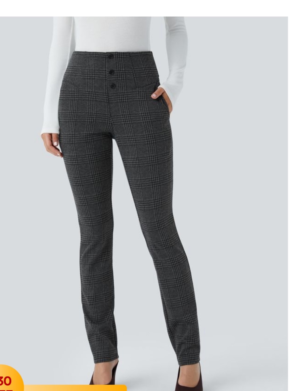 HALARA Gray Plaid High-Rise Skinny Pants